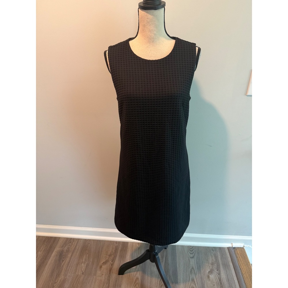 Ann Taylor Black Waffle Knit Sleeveless Shift Dress Women's size 8 NWT $129